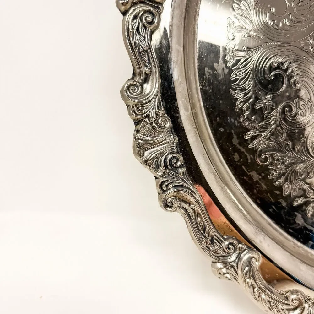 Vintage Sheridan Taunton Silverplate Footed Serving Tray Ornate Baroque 16.5”